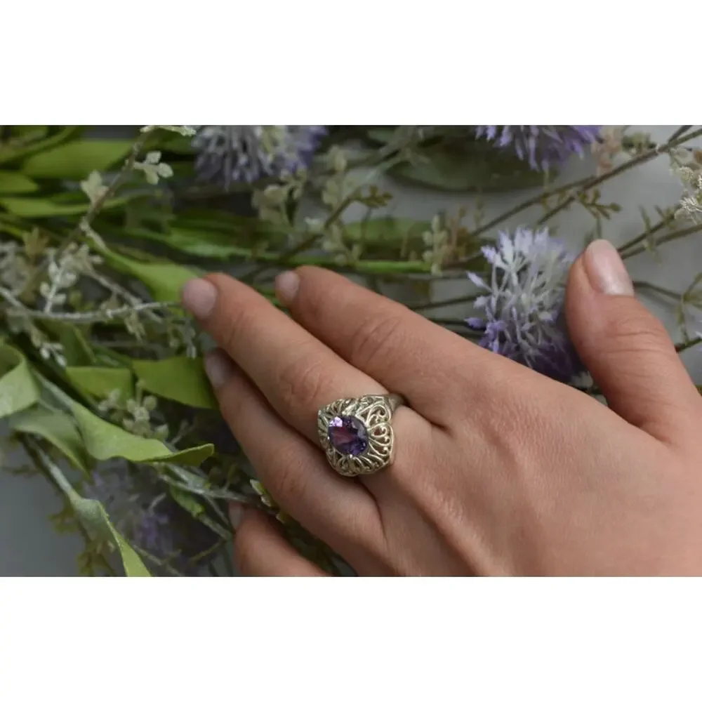 925 Sterling Silver Purple Tourmaline Ring Size 8